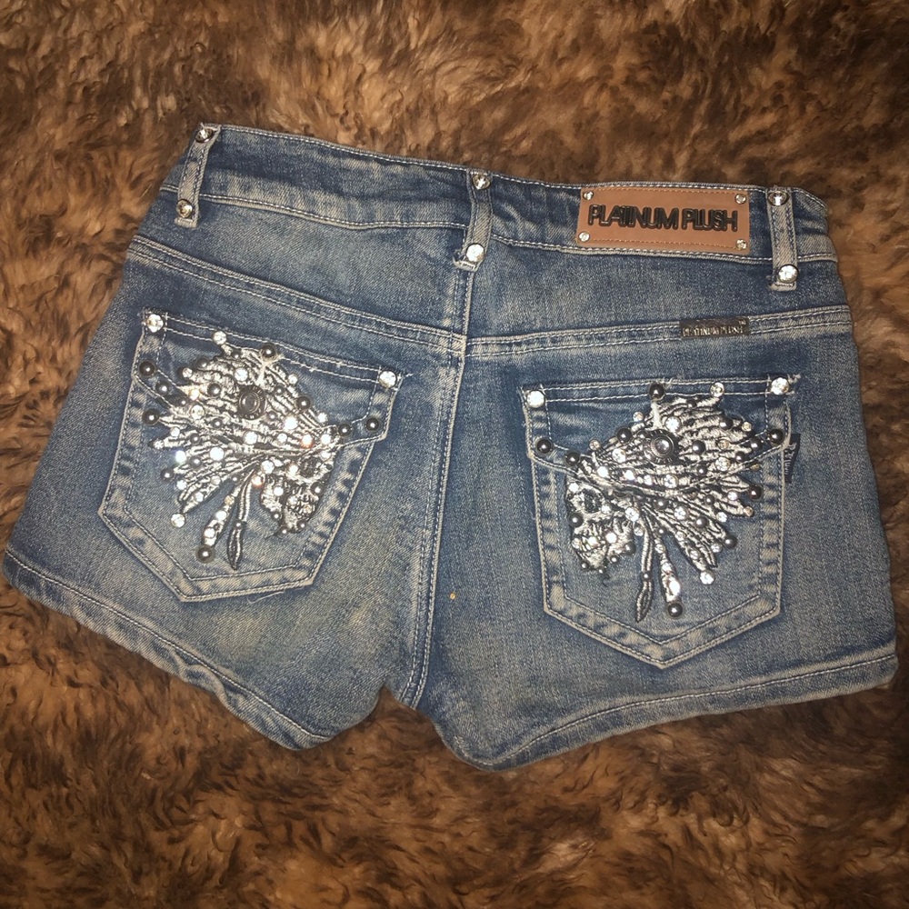 Flawless “PLATINUM PLUSH” Denim Shorts with Rhinestone Embellishments, Indian S